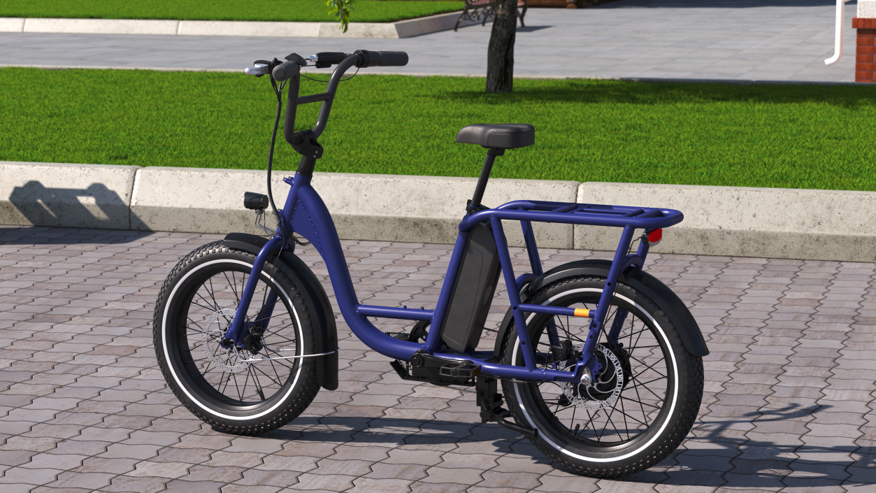 3D model Electric Cargo Bike Blue Rigged for Cinema 4D