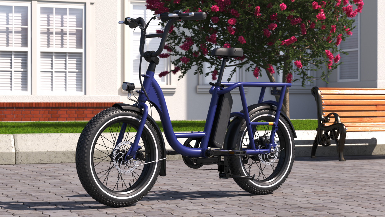 3D model Electric Cargo Bike Blue Rigged for Cinema 4D