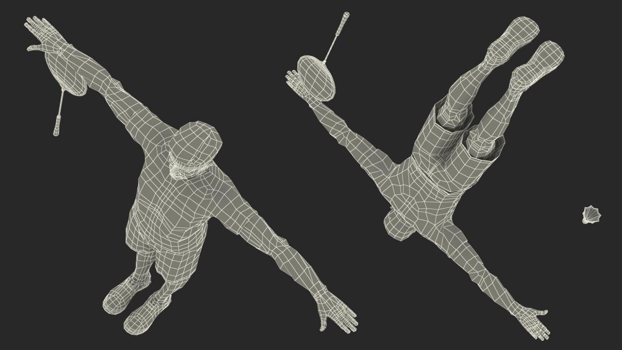 3D Asian Man with Badminton Racket Rigged model