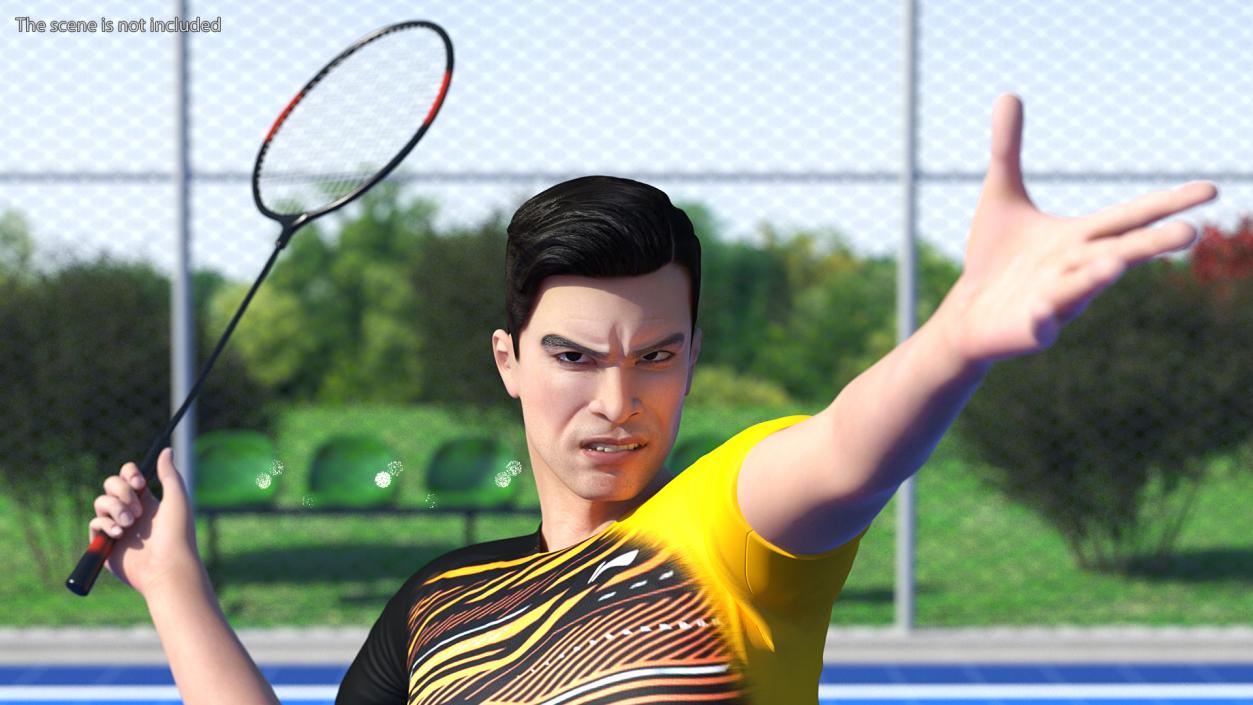 3D Asian Man with Badminton Racket Rigged model