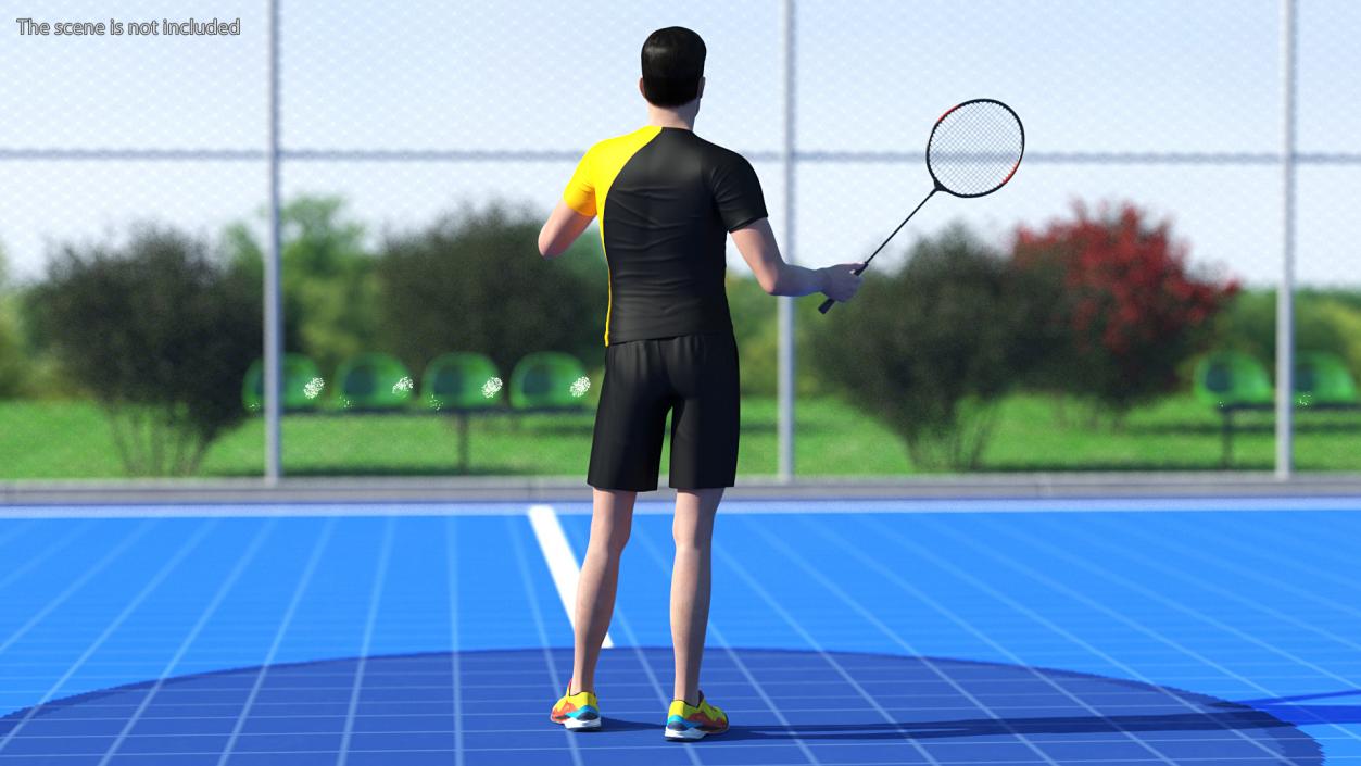 3D Asian Man with Badminton Racket Rigged model