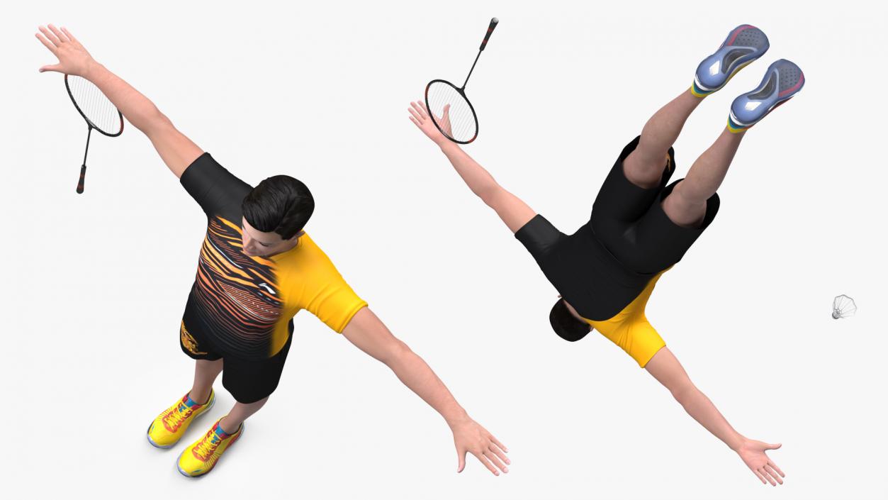 3D Asian Man with Badminton Racket Rigged model