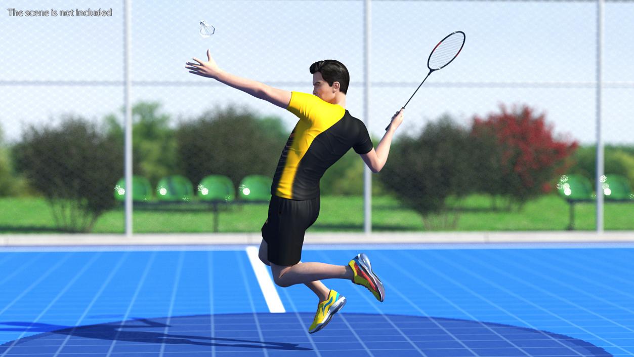 3D Asian Man with Badminton Racket Rigged model