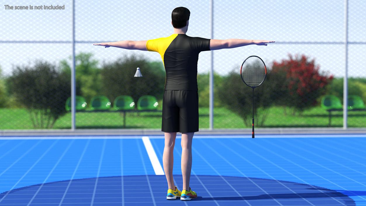 3D Asian Man with Badminton Racket Rigged model