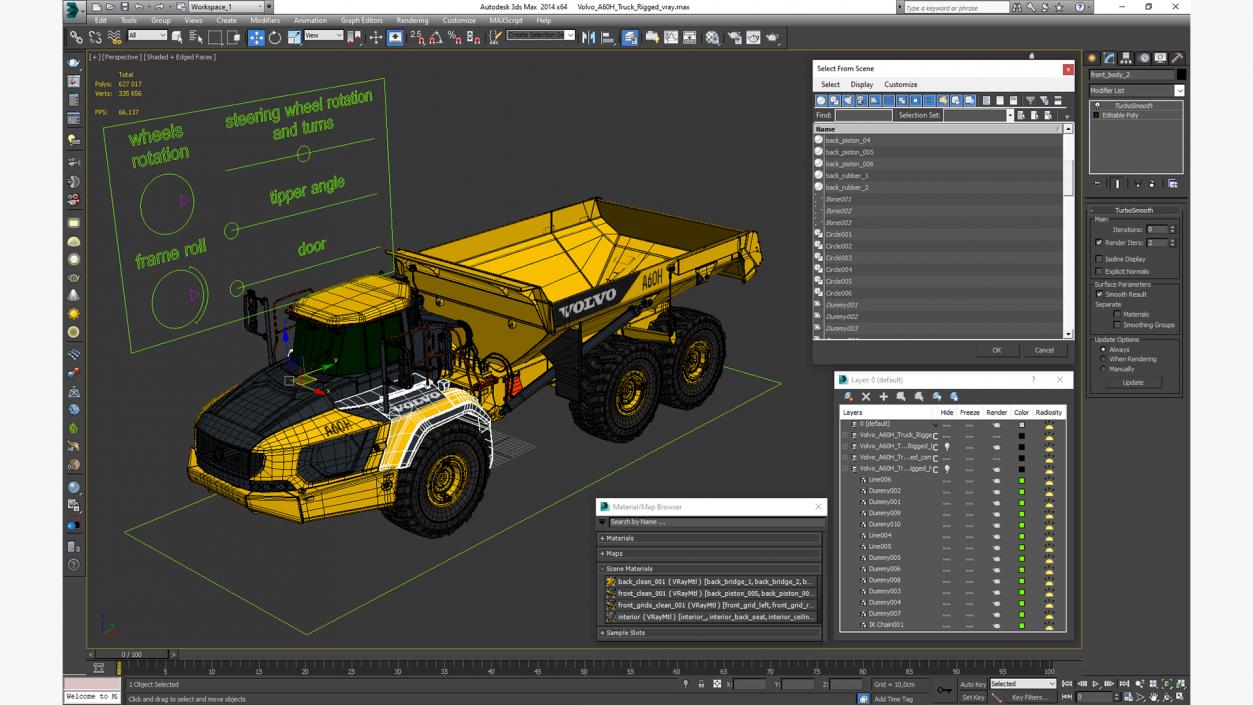 3D Volvo A60H Truck Rigged model