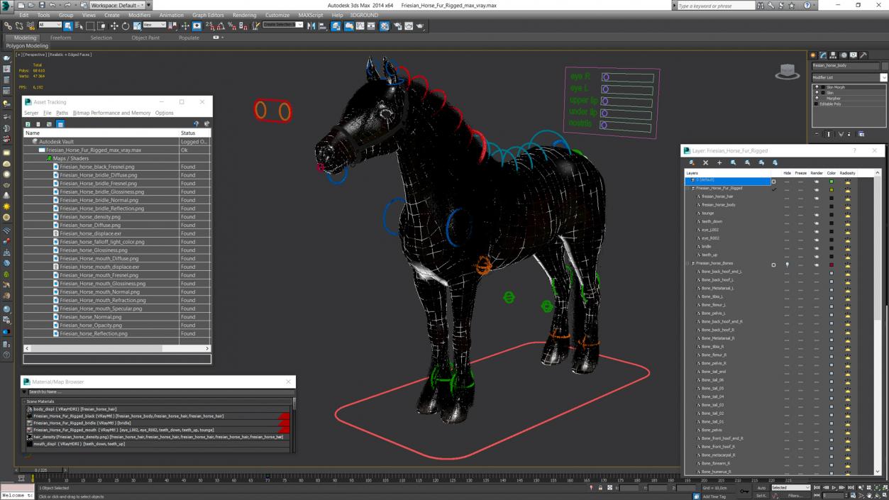 3D model Friesian Horse Fur Rigged