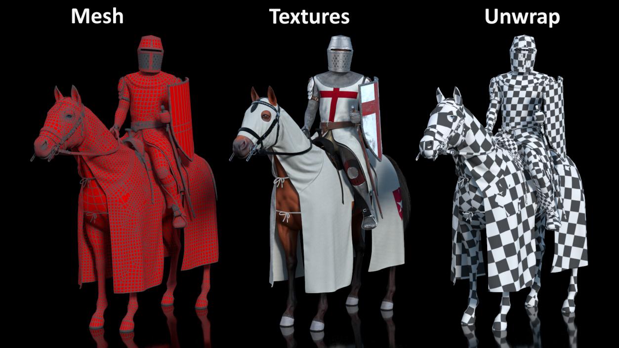 Crusader Horse Armor  with Knight Fur 3D