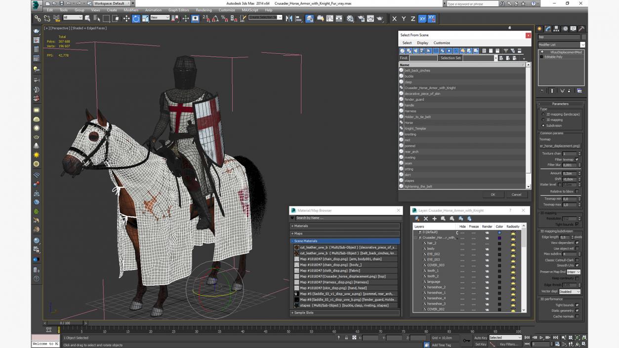 Crusader Horse Armor  with Knight Fur 3D