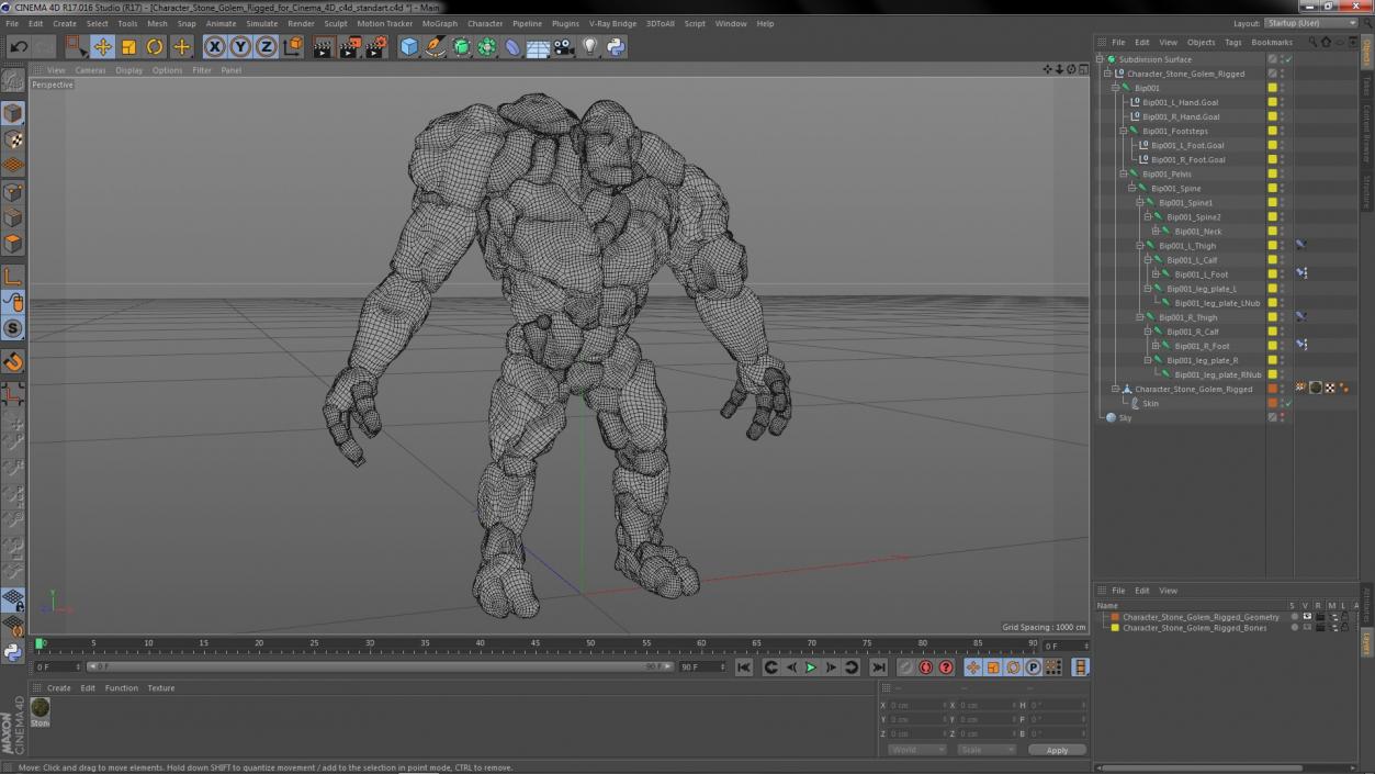 Character Stone Golem Rigged for Cinema 4D 2 3D model