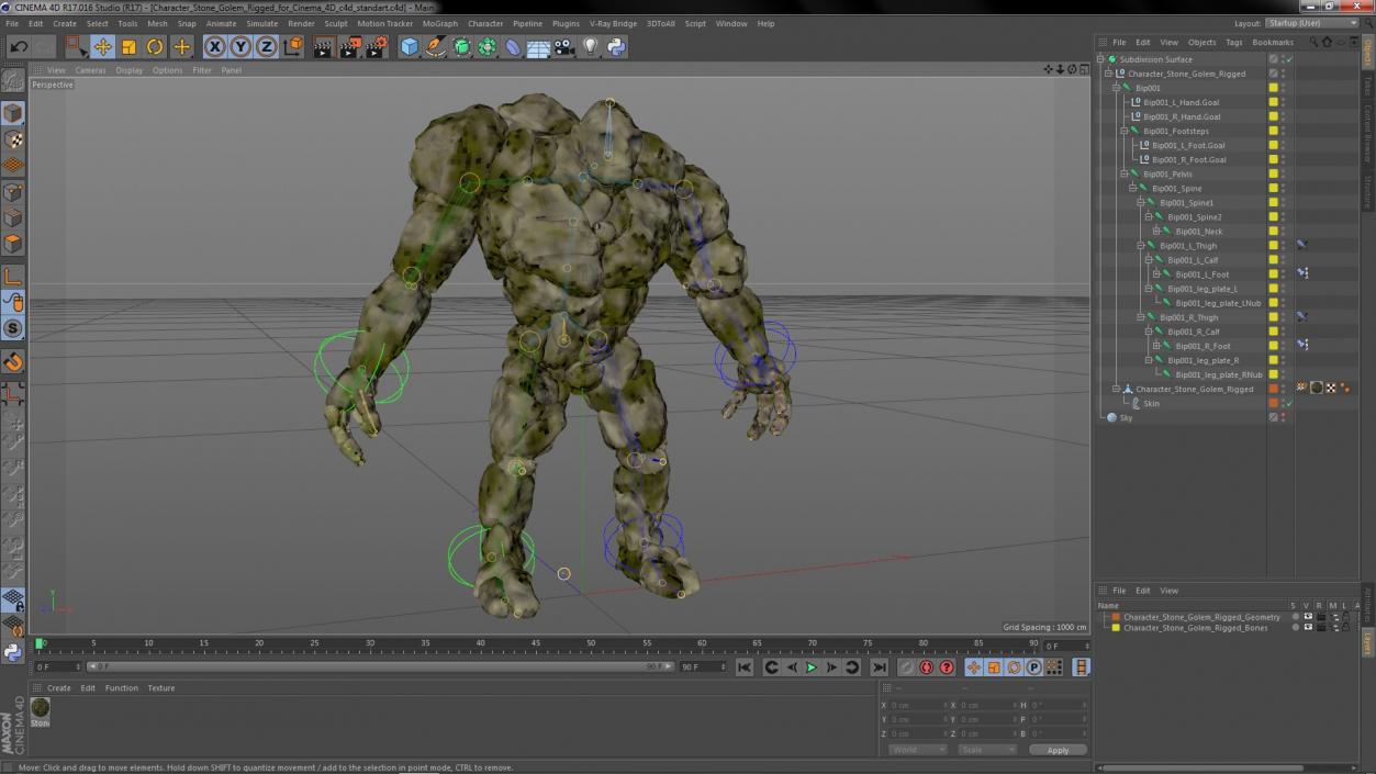 Character Stone Golem Rigged for Cinema 4D 2 3D model