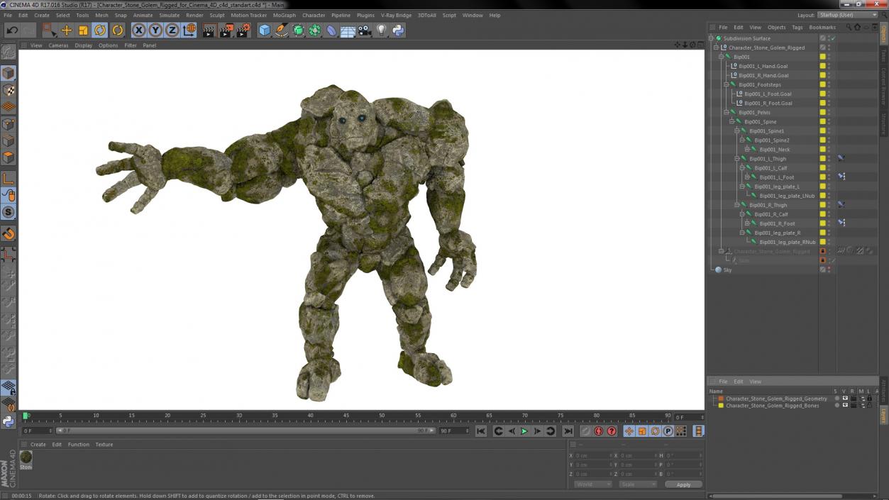 Character Stone Golem Rigged for Cinema 4D 2 3D model