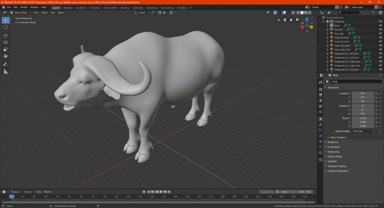 3D Syncerus Caffer African Buffalo