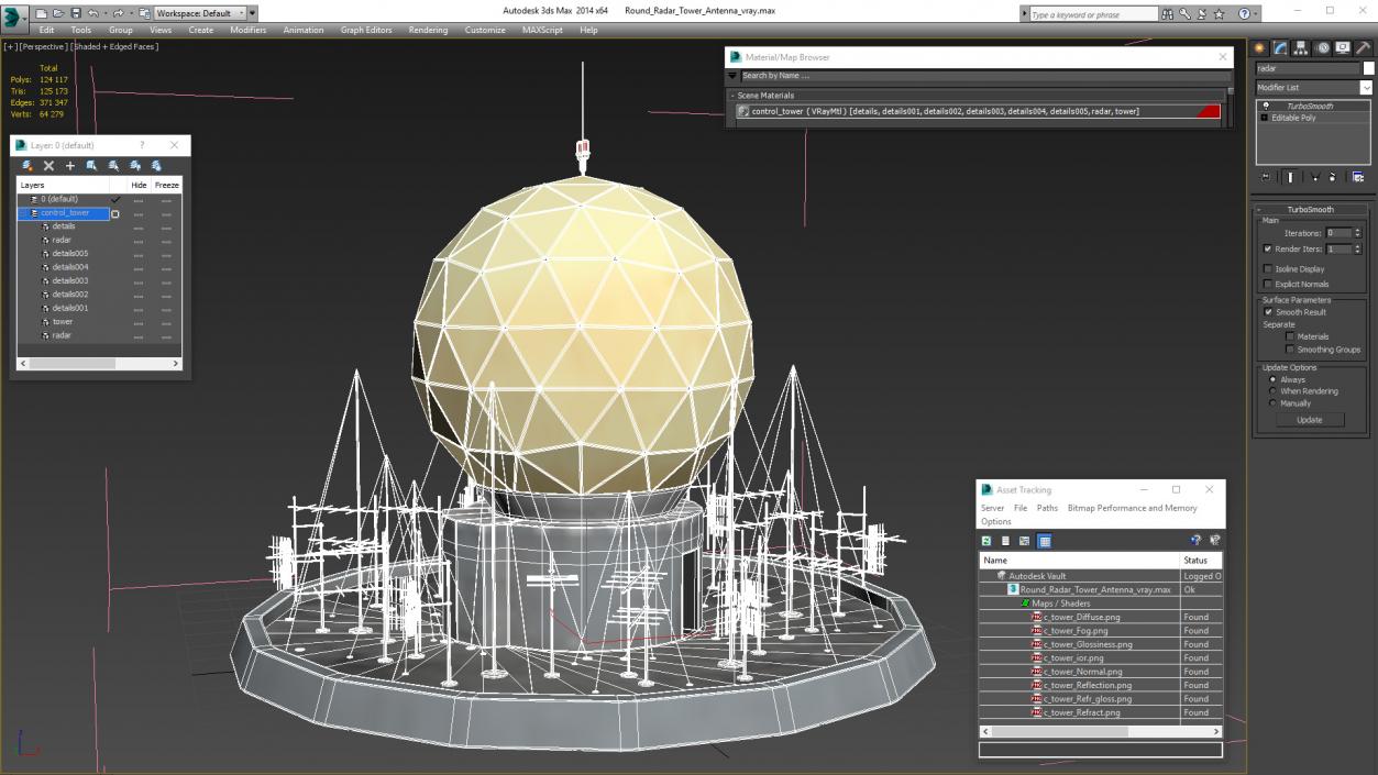 3D model Round Radar Tower Antenna