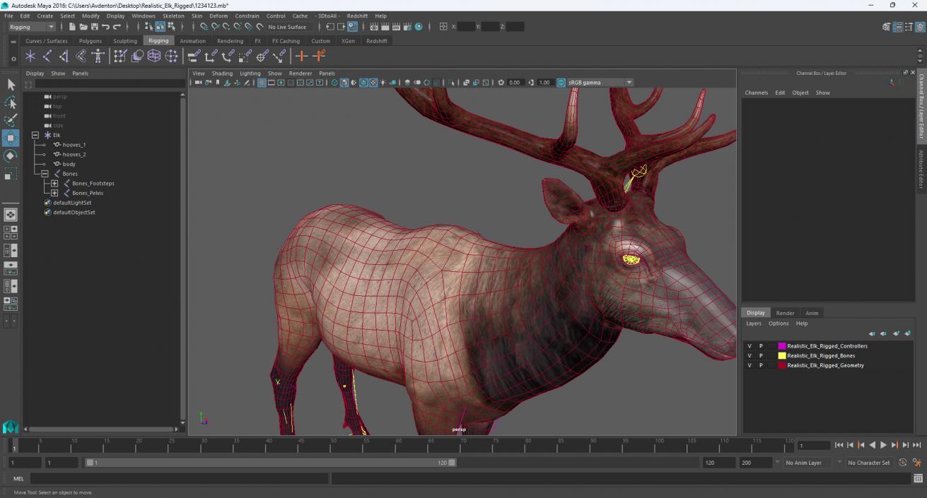 Realistic Elk Rigged for Maya 3D model