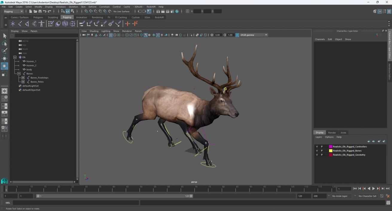 Realistic Elk Rigged for Maya 3D model