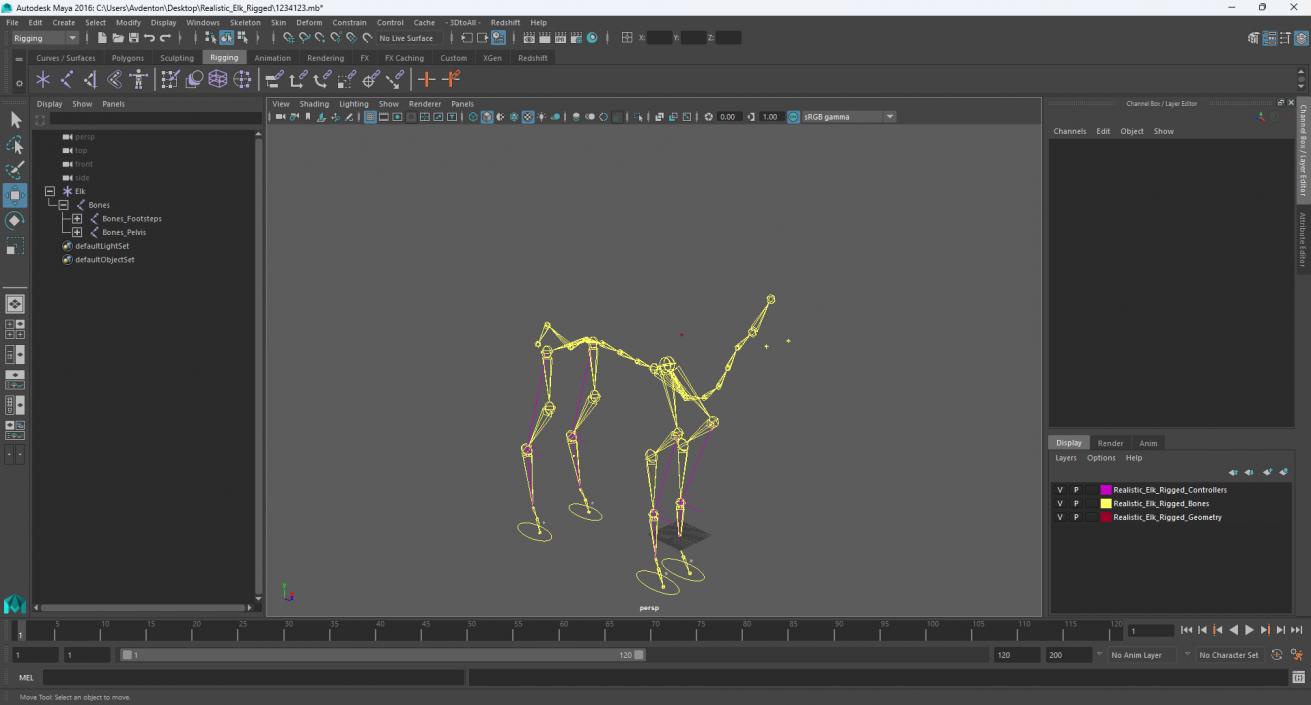 Realistic Elk Rigged for Maya 3D model