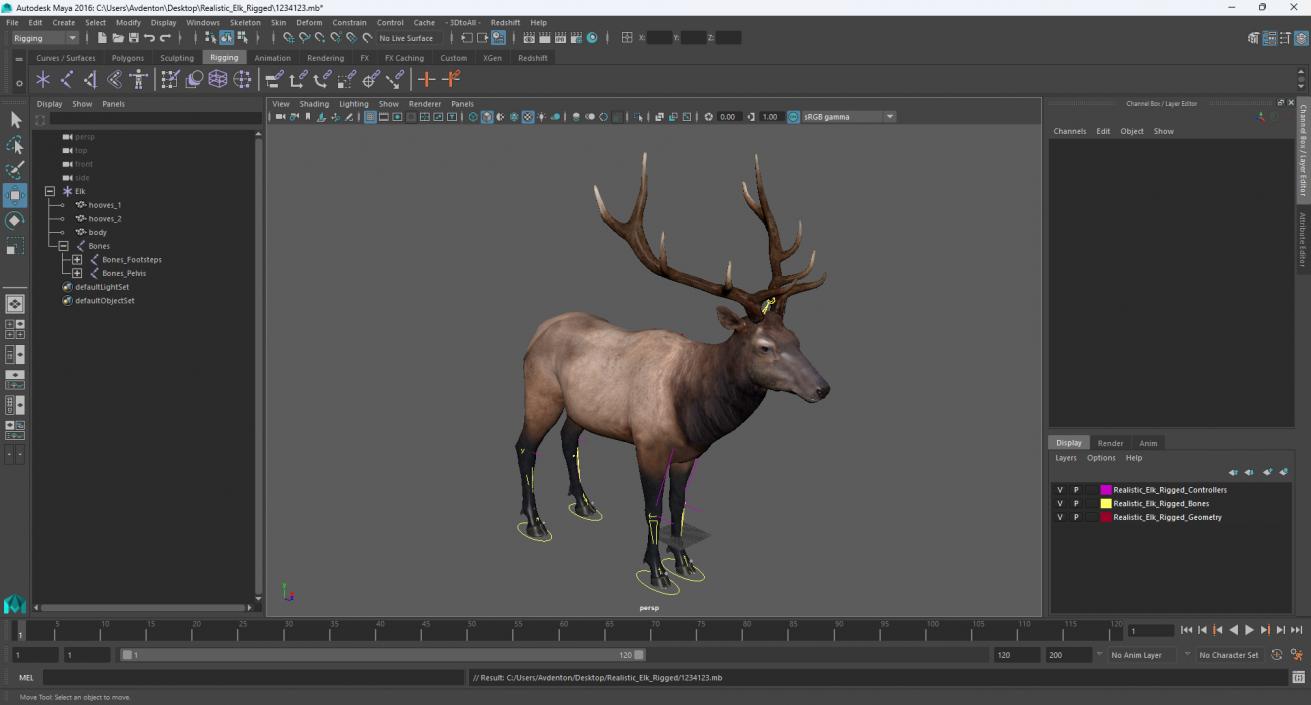 Realistic Elk Rigged for Maya 3D model