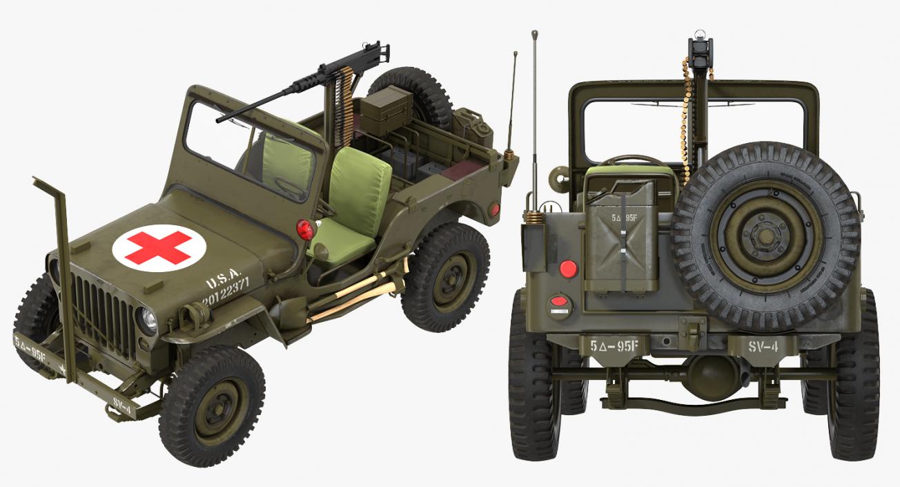 3D Jeep Willys MB Ambulance Rigged