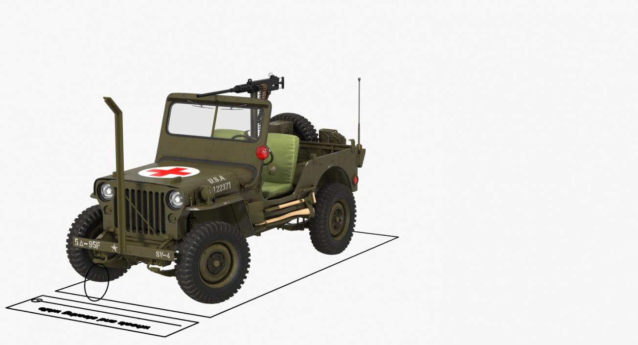 3D Jeep Willys MB Ambulance Rigged