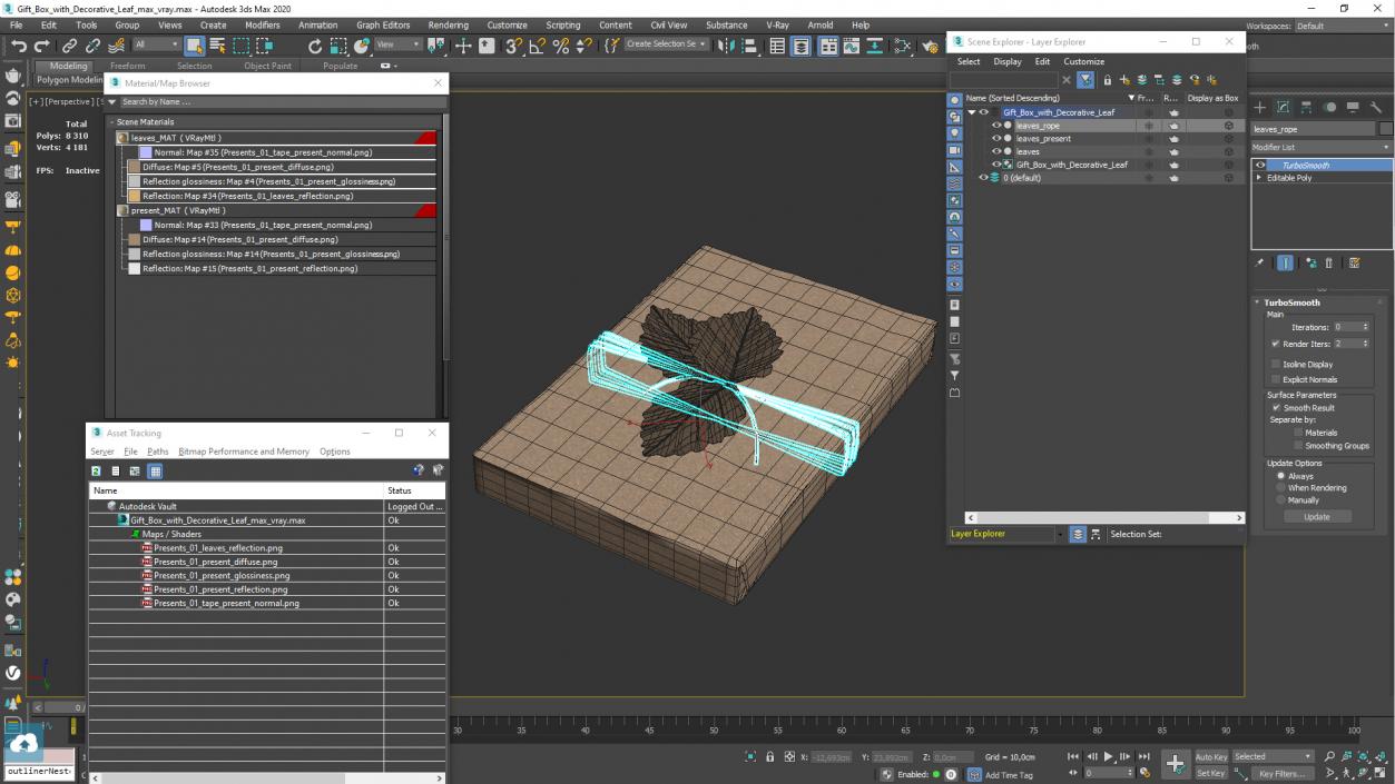 Gift Box with Decorative Leaf 3D model