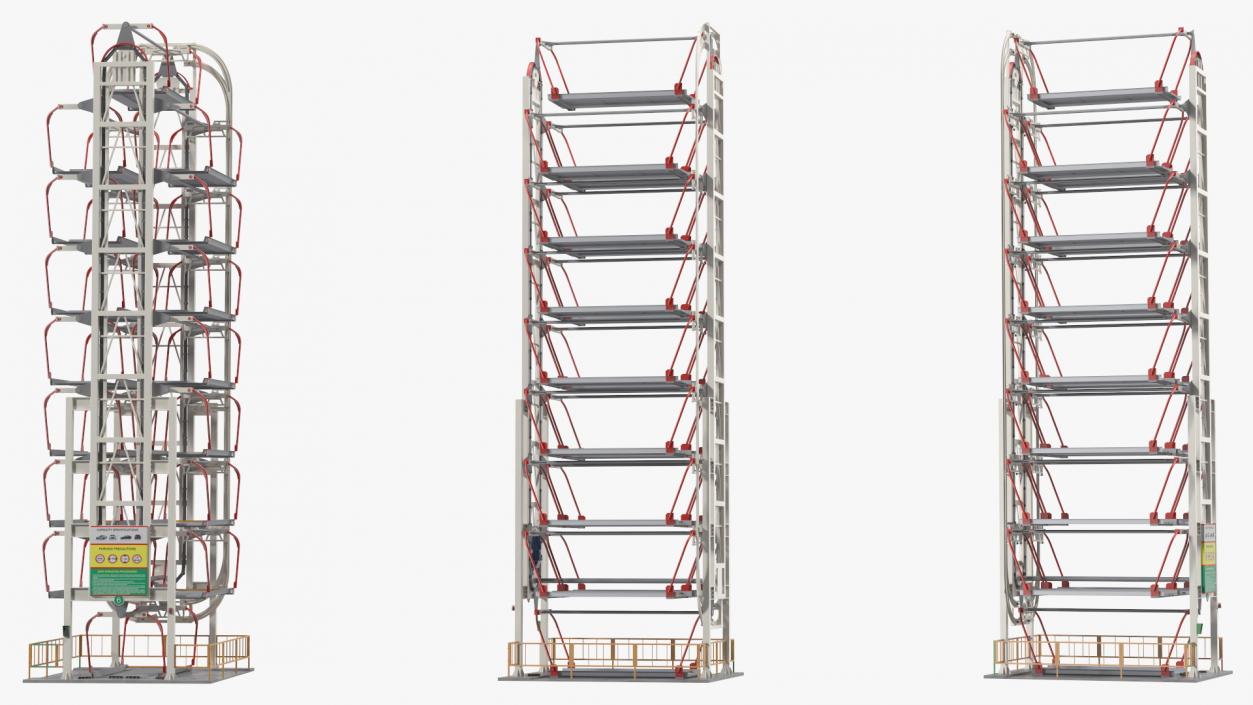 3D model 16 Car Parking Lift Rotary System Rigged