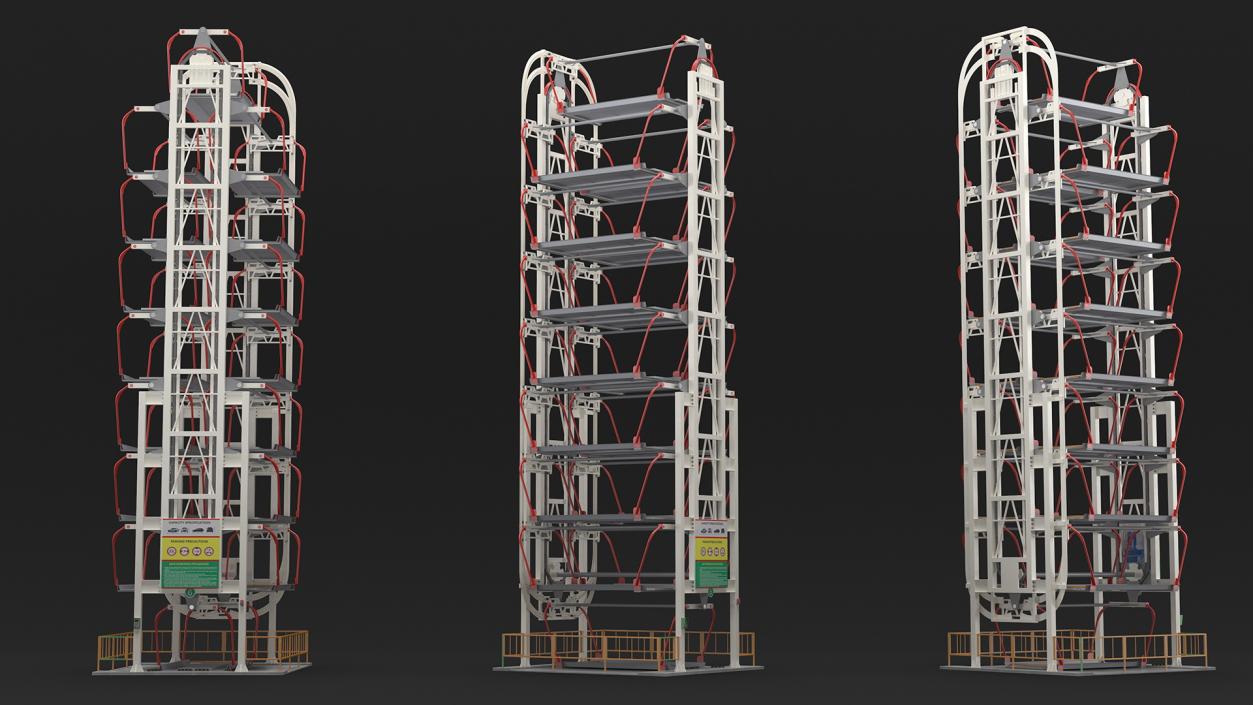 3D model 16 Car Parking Lift Rotary System Rigged