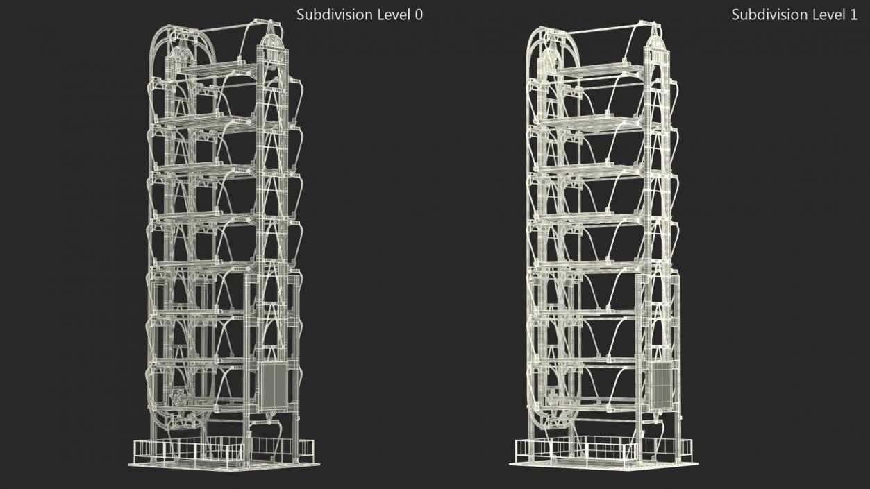 3D model 16 Car Parking Lift Rotary System Rigged