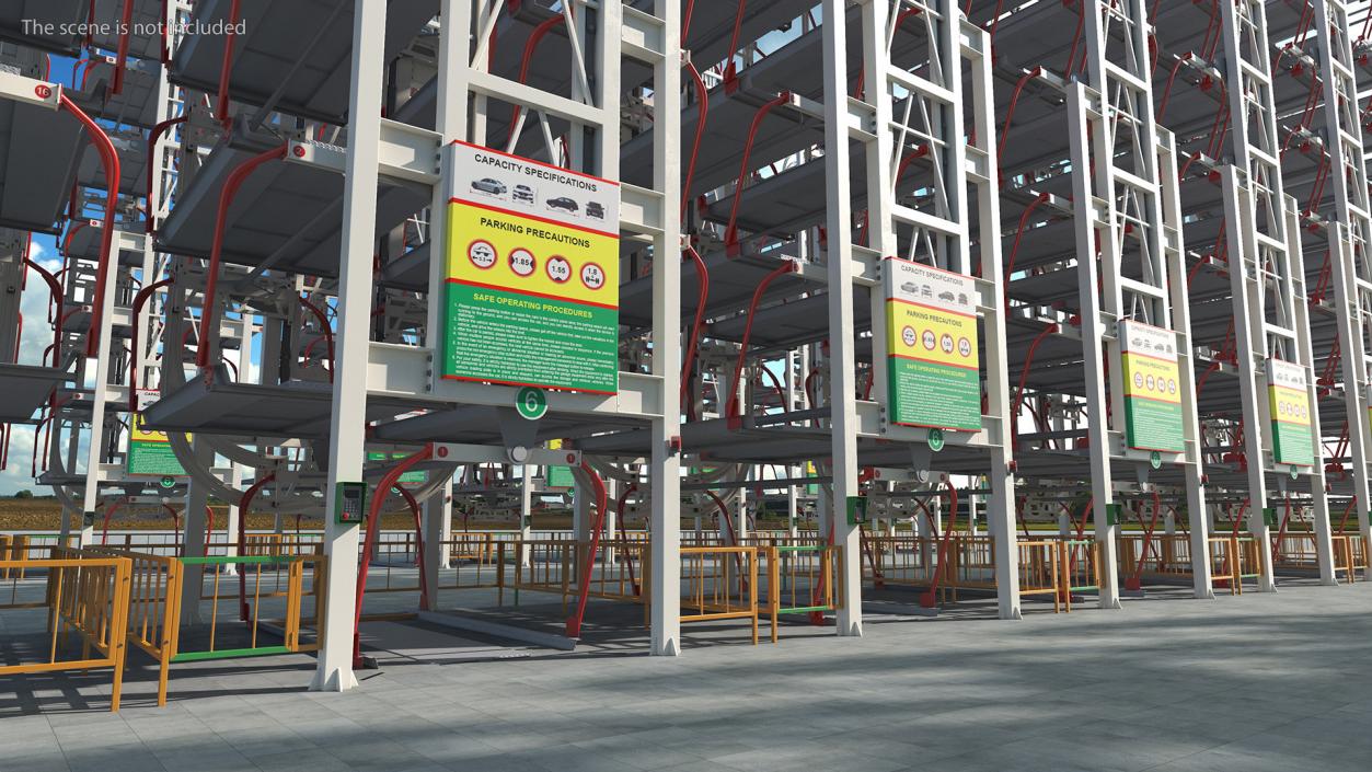 3D model 16 Car Parking Lift Rotary System Rigged