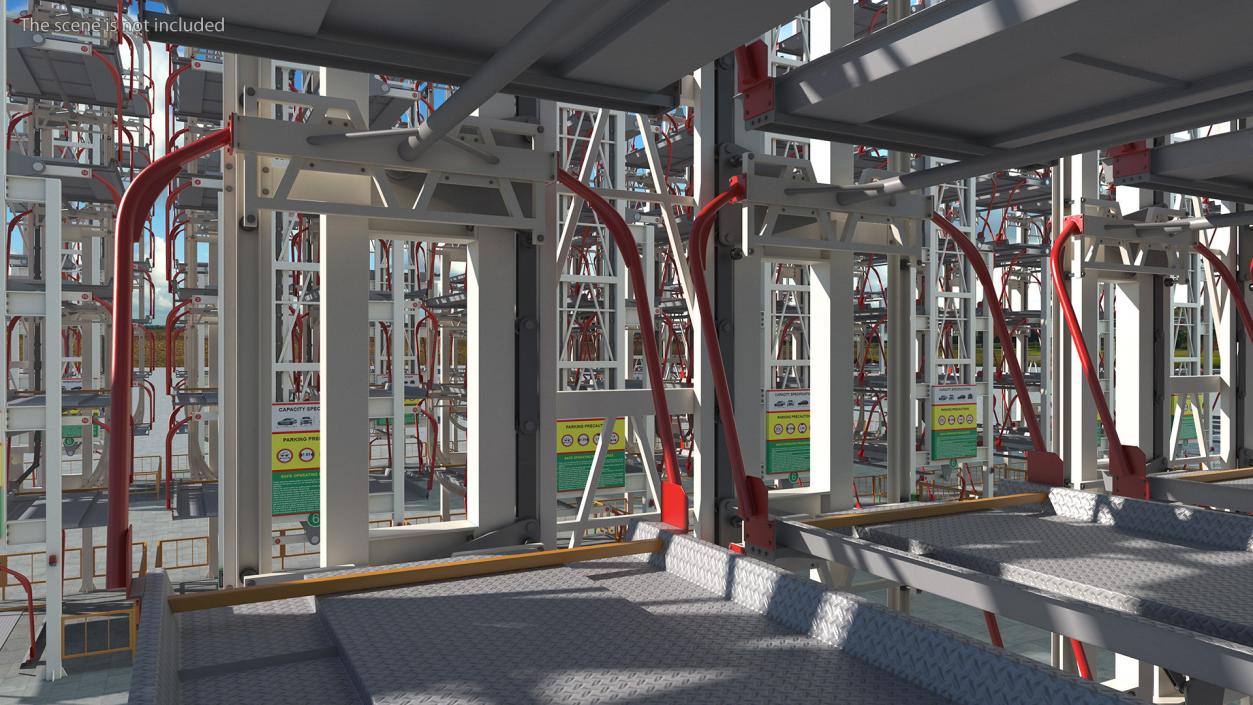 3D model 16 Car Parking Lift Rotary System Rigged