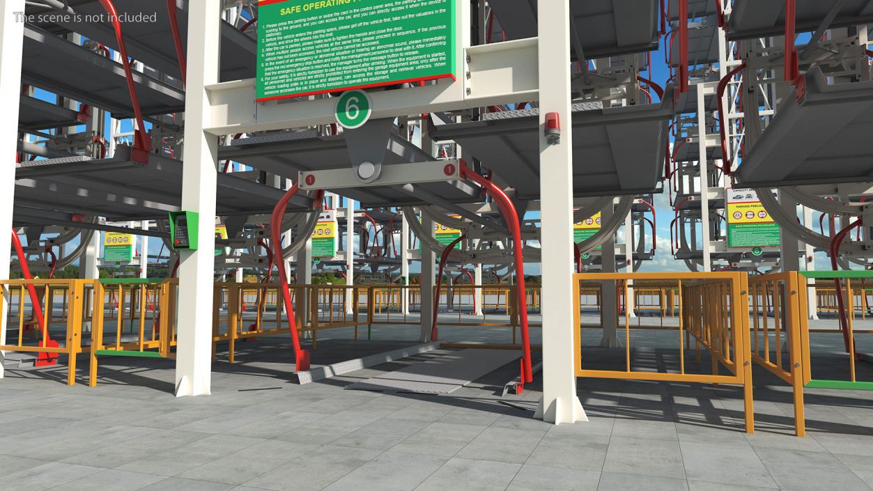 3D model 16 Car Parking Lift Rotary System Rigged