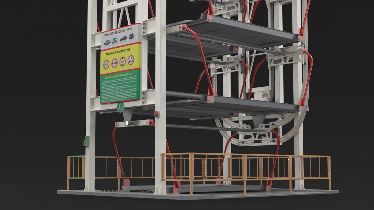 3D model 16 Car Parking Lift Rotary System Rigged