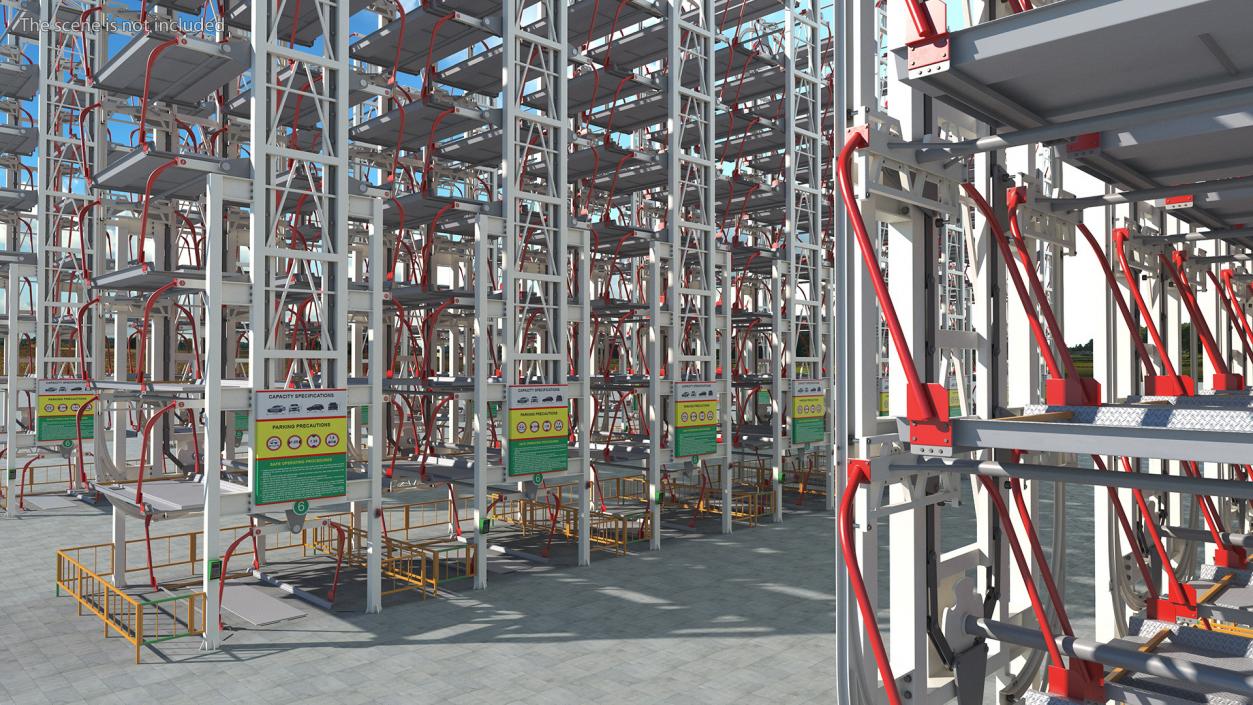 3D model 16 Car Parking Lift Rotary System Rigged