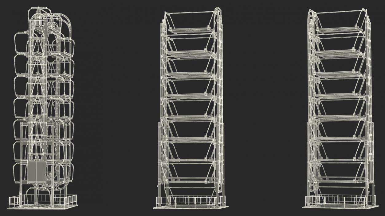 3D model 16 Car Parking Lift Rotary System Rigged