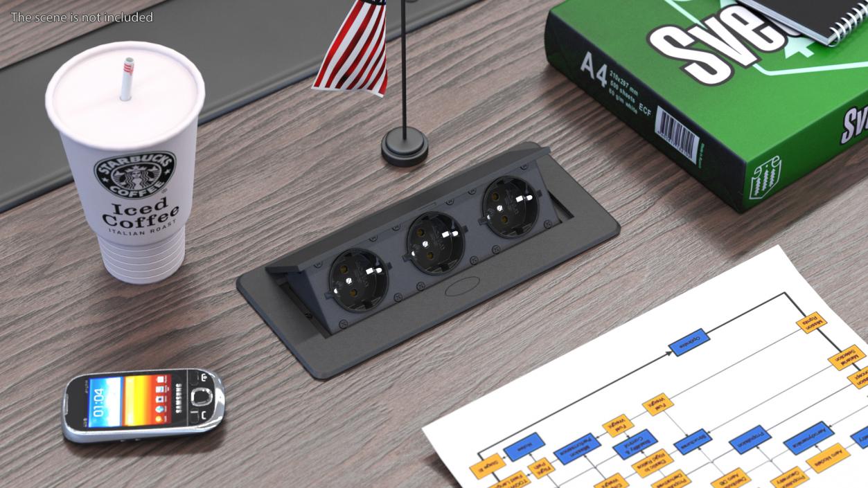 Damped Outlet Socket Three Plug Black 3D