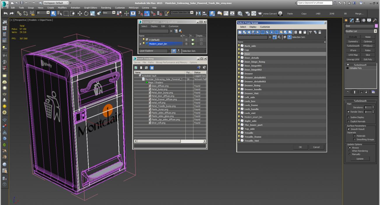 3D Montclair Embracing Solar Powered Trash Bin model