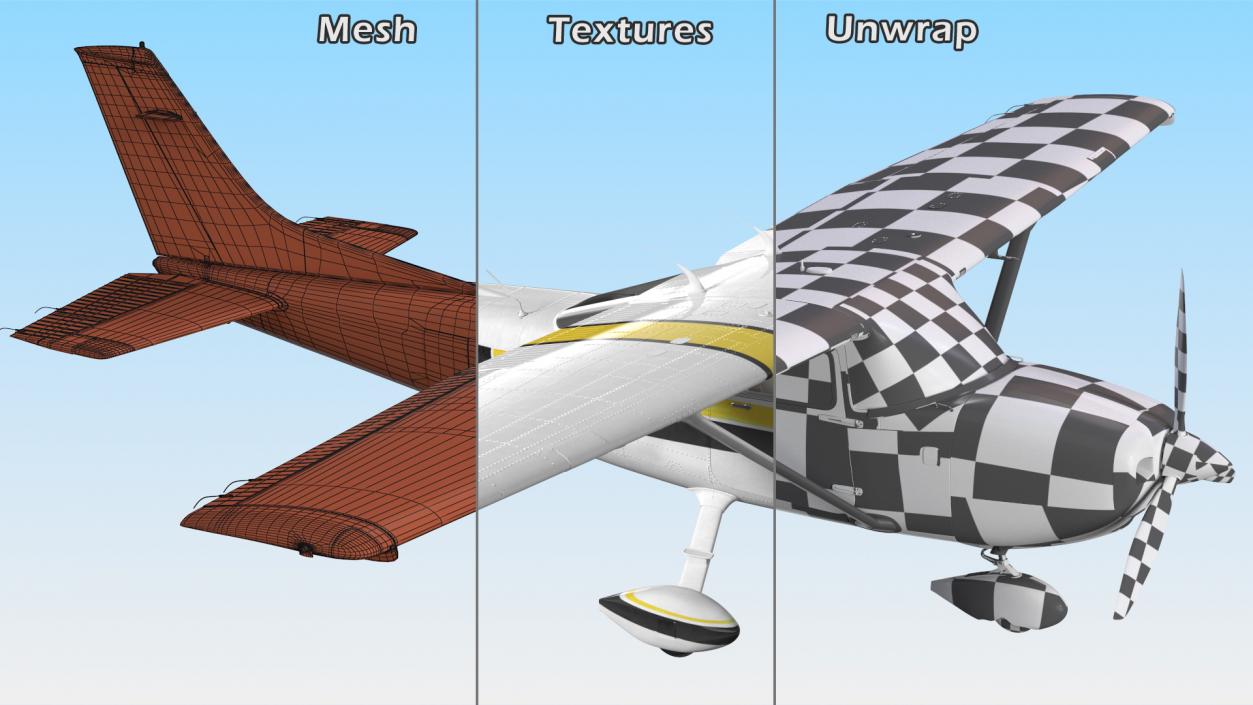 3D Four Seat Light Utility Aircraft Rigged for Maya model