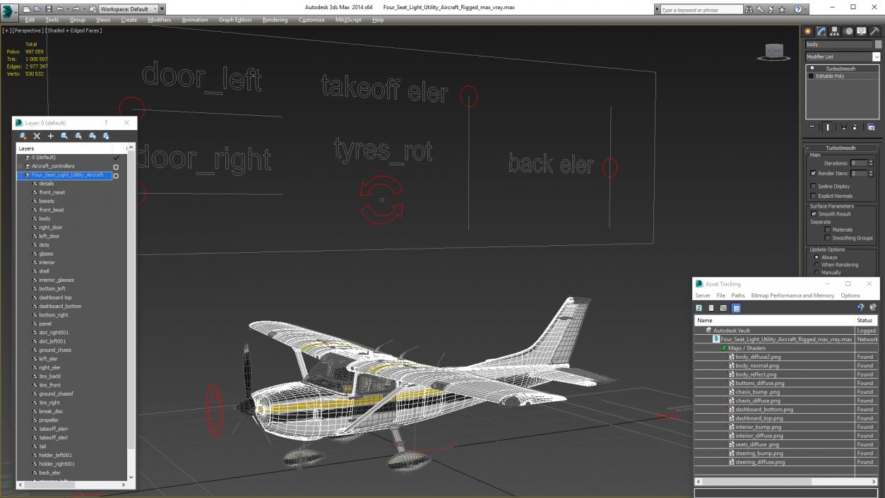 3D Four Seat Light Utility Aircraft Rigged for Cinema 4D model