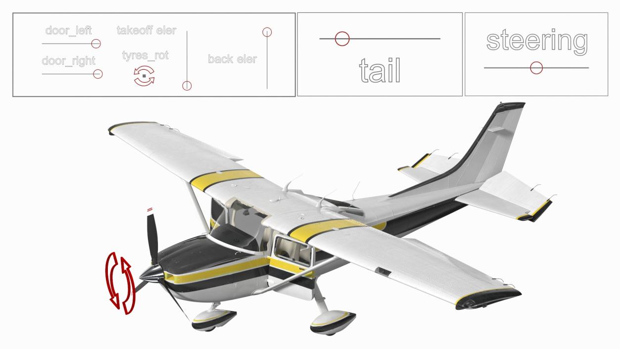 Four Seat Light Utility Aircraft Rigged 3D model