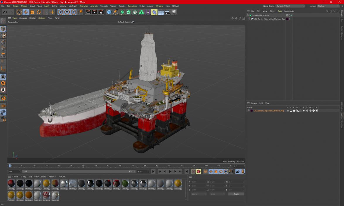 Oil Carrier Ship with Offshore Rig 3D model