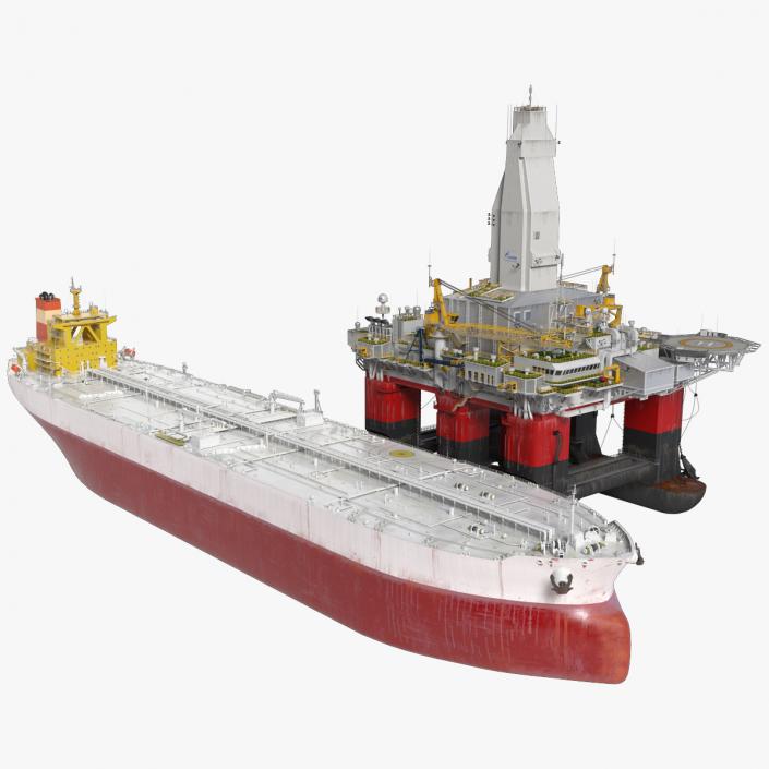 Oil Carrier Ship with Offshore Rig 3D model