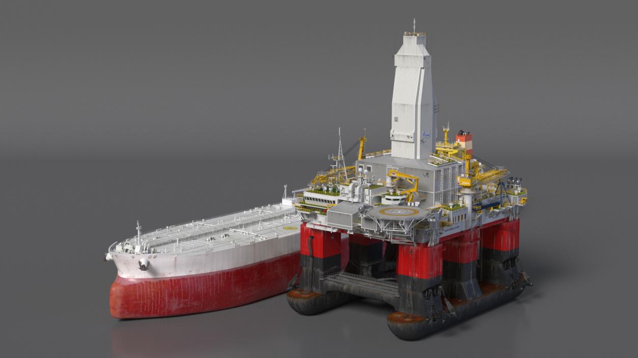 Oil Carrier Ship with Offshore Rig 3D model