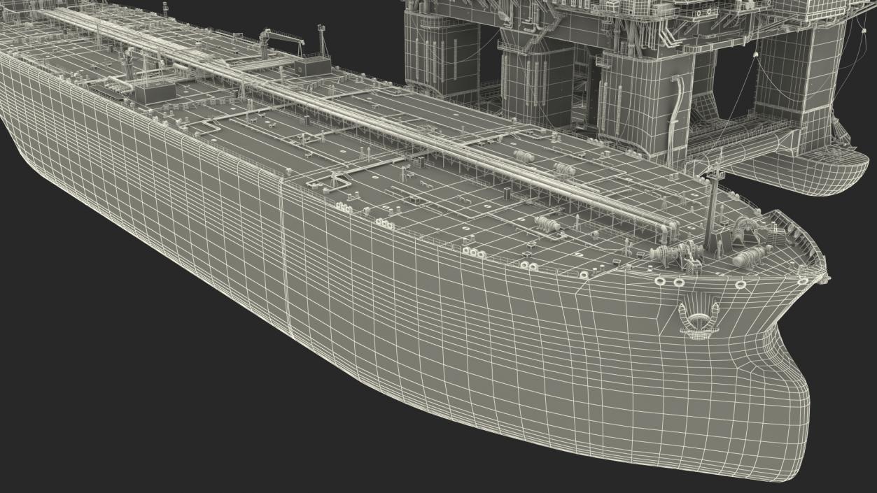 Oil Carrier Ship with Offshore Rig 3D model