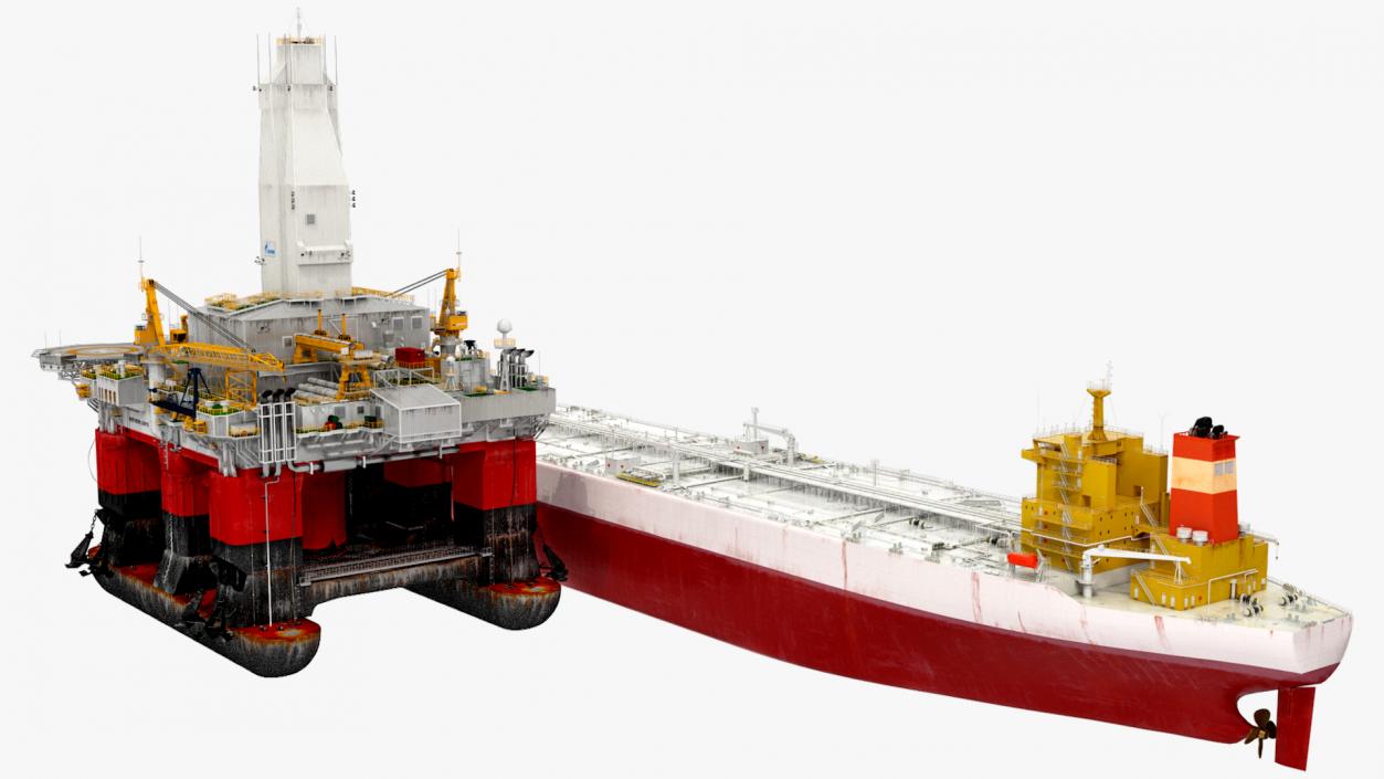 Oil Carrier Ship with Offshore Rig 3D model