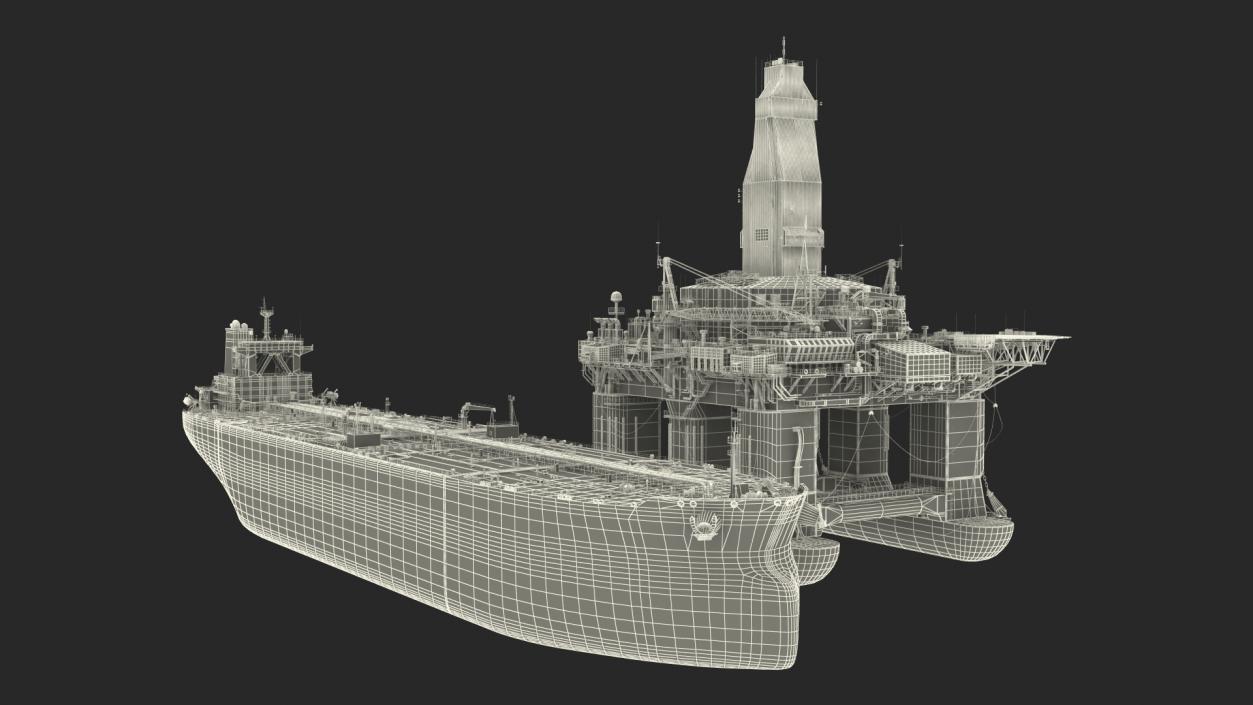 Oil Carrier Ship with Offshore Rig 3D model