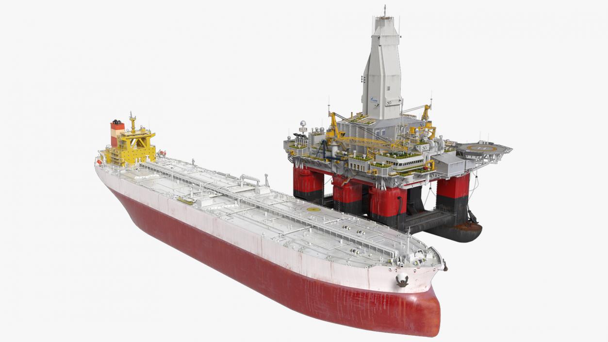 Oil Carrier Ship with Offshore Rig 3D model