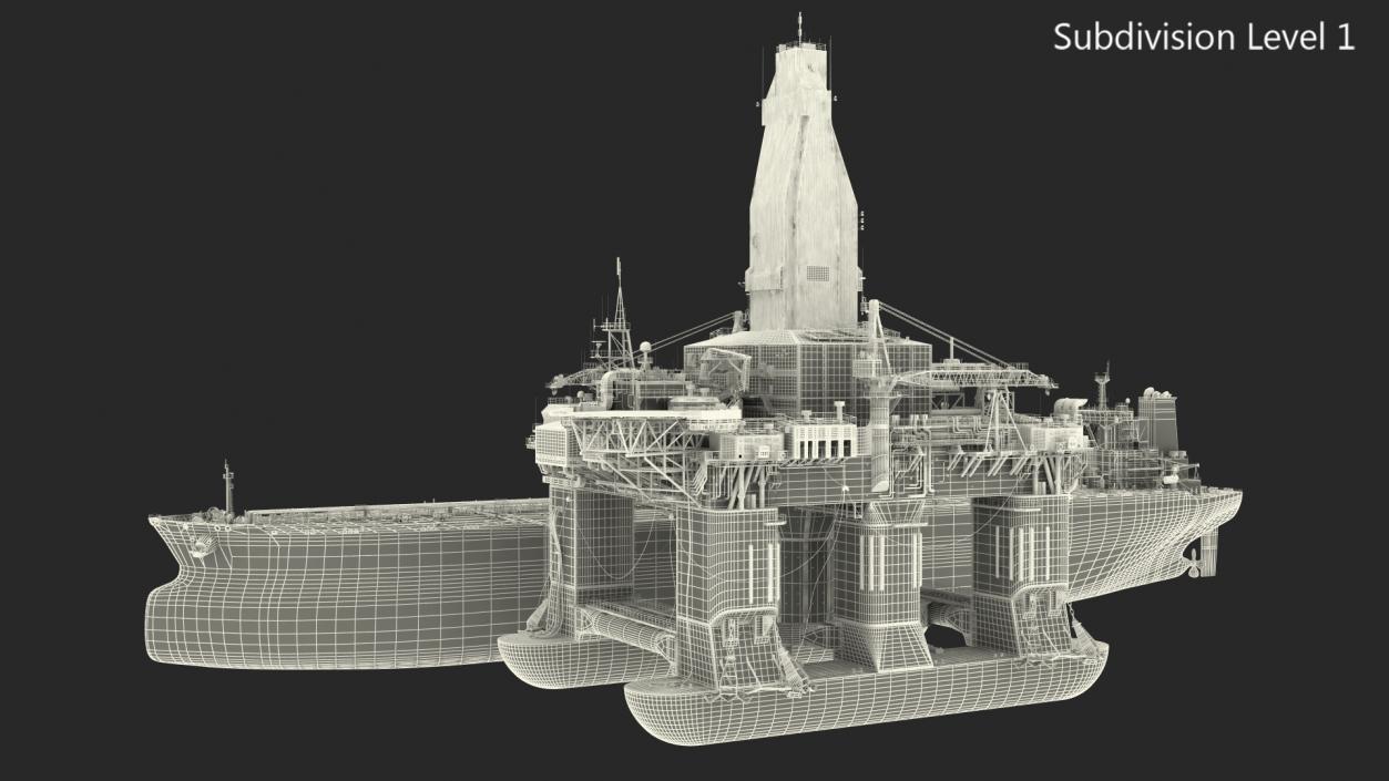 Oil Carrier Ship with Offshore Rig 3D model