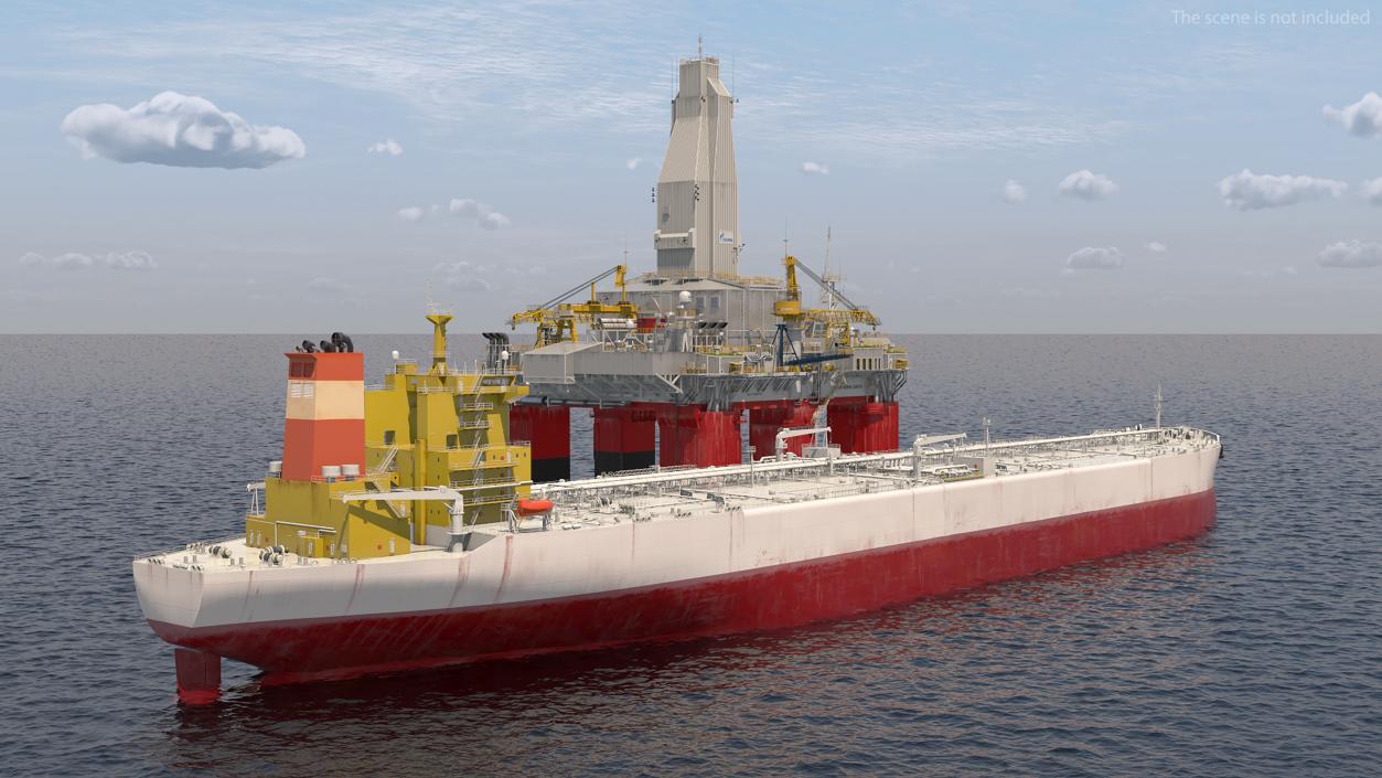 Oil Carrier Ship with Offshore Rig 3D model