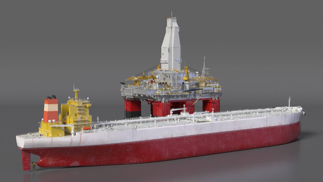 Oil Carrier Ship with Offshore Rig 3D model