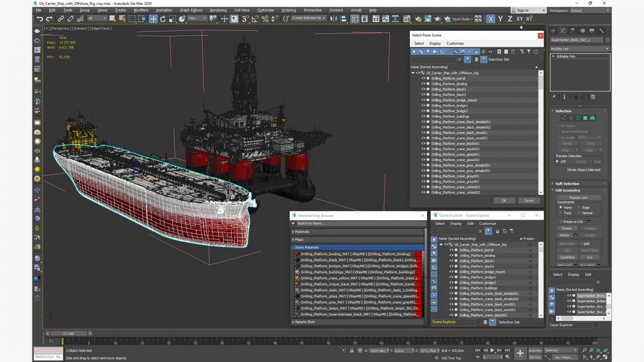 Oil Carrier Ship with Offshore Rig 3D model