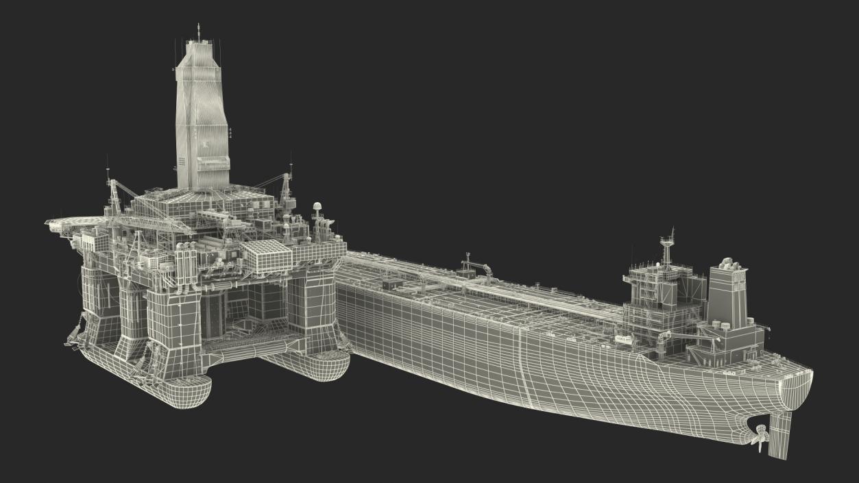 Oil Carrier Ship with Offshore Rig 3D model